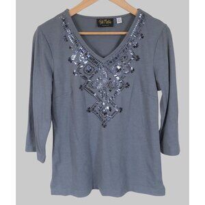 Bob Mackie Sequin Top Womens S Blue Wearable Art Embellished Art to Wear